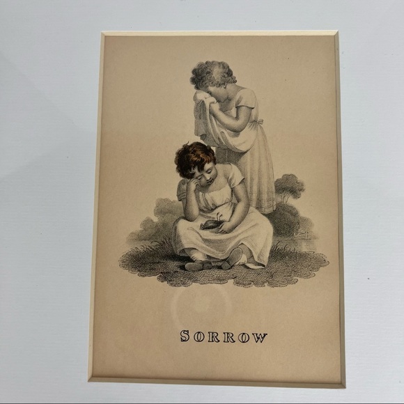 Antique “Sorrow” 2 girls etching print-framed and matted. - Picture 7 of 10